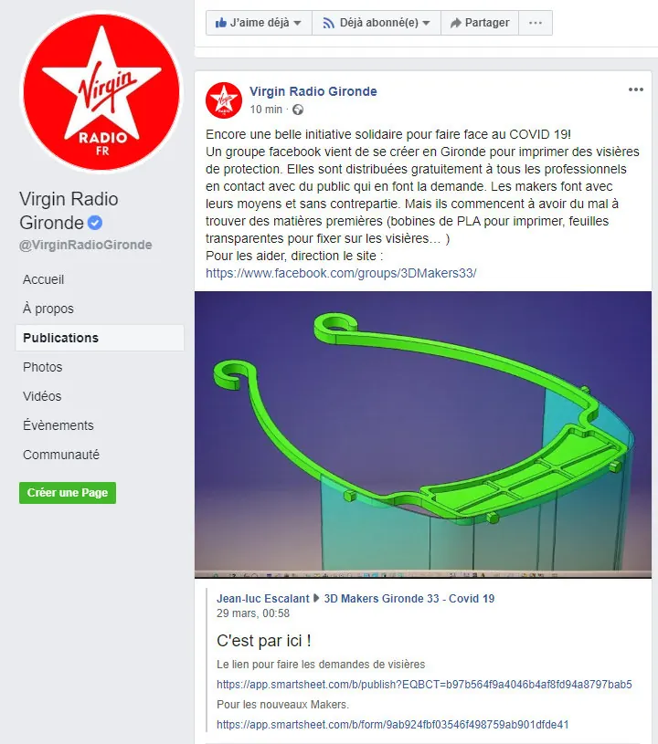 Publication de Virgin Radio Gironde sur les visières