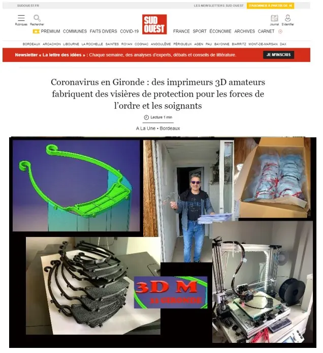 Article de presse illustré de visières et d’imprimantes